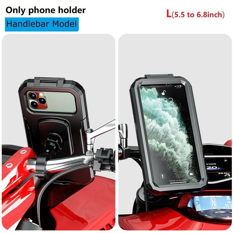 Motorcycle Phone Holder Waterproof Case Bike Phone Mount 1" Ball Handlebar Stem Mobile Holder Double Socket Arms Aluminium Base