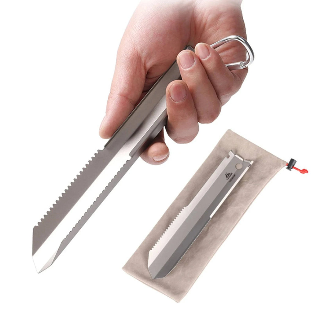 Titanium Garden Hand Serrated Shovel Outdoor Camping Hiking Backpacking Trowel with Clip-WAYBIKER