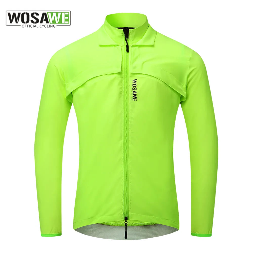 WOSAWE Mens Bike Jacket Long Sleeve Jersey Vest Wind Coat Windbreaker Jacket Windproof Outdoor Sportswear with Removable Sleeves-WAYBIKER