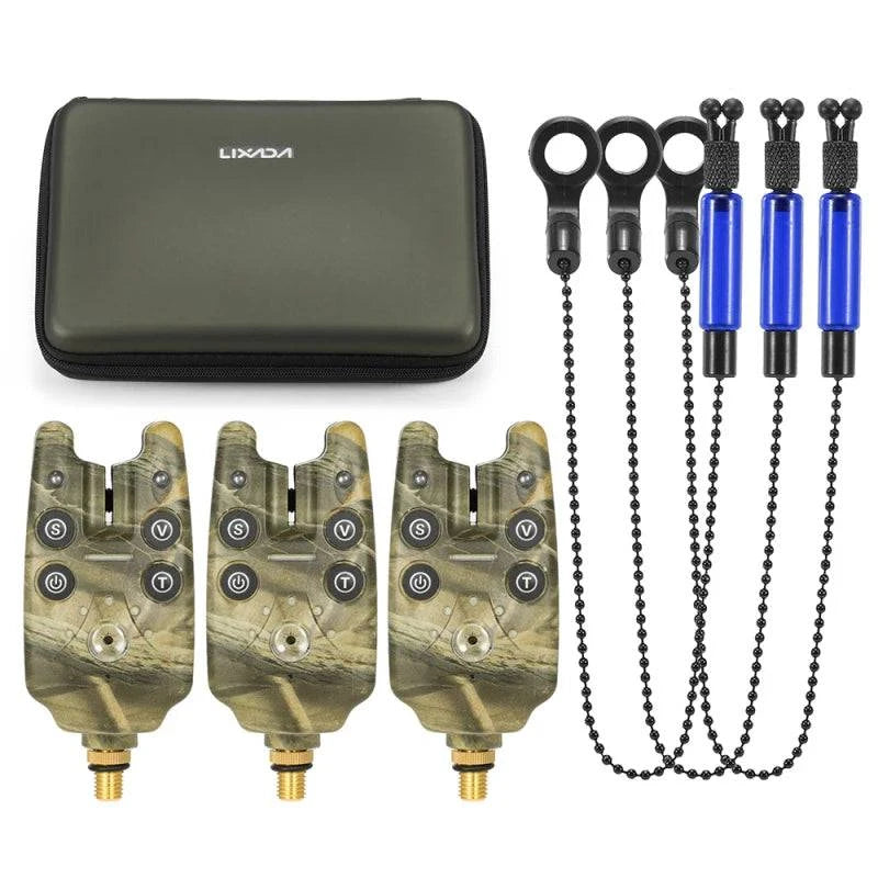 Lixada Fishing Bite Alarms Chain Alert Fishing Swinger Set Digital Fishing Alarm Kit Indicator Fishing Tackle with Zippered Box-WAYBIKER