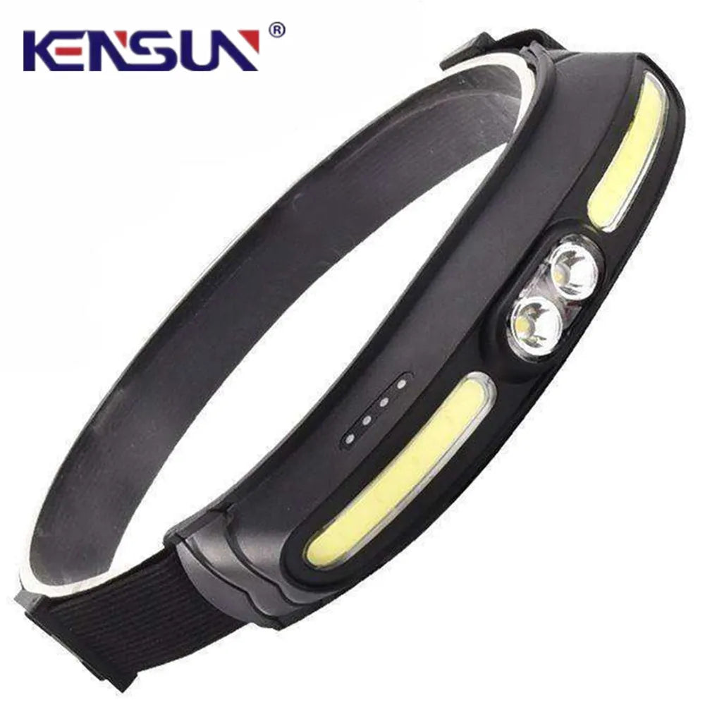 Powerful 210°Wide Beam COB+LED Headlamp 350 Lumen Soft Light Headlight USB C Rechargeable Red Light Adjustable Headband Headlamp-WAYBIKER