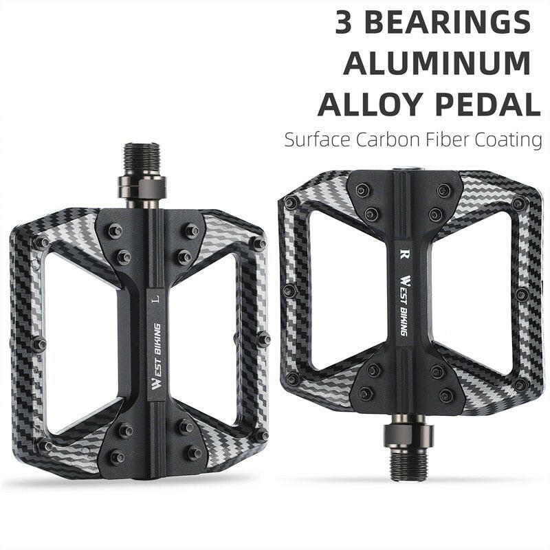 WEST BIKING MTB Integrated Pedals 3 Bearing Ultralight Flat Pedals Aluminum Alloy Nylon Carbon Fiber Coating Specialized Pedals-WAYBIKER