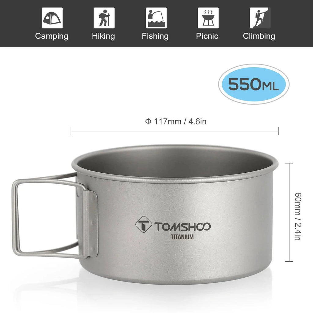 Titanium Bowl with Folding Handles Dinner Food Containers for Outdoor Camping Hiking Backpacking Equipment-WAYBIKER