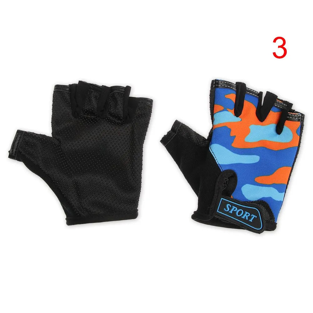 Children Cycling Gloves Half Finger Bicycle Gloves High Elastic Non-slip Bike Gloves Camouflage Bike Gloves Riding Mittens-WAYBIKER