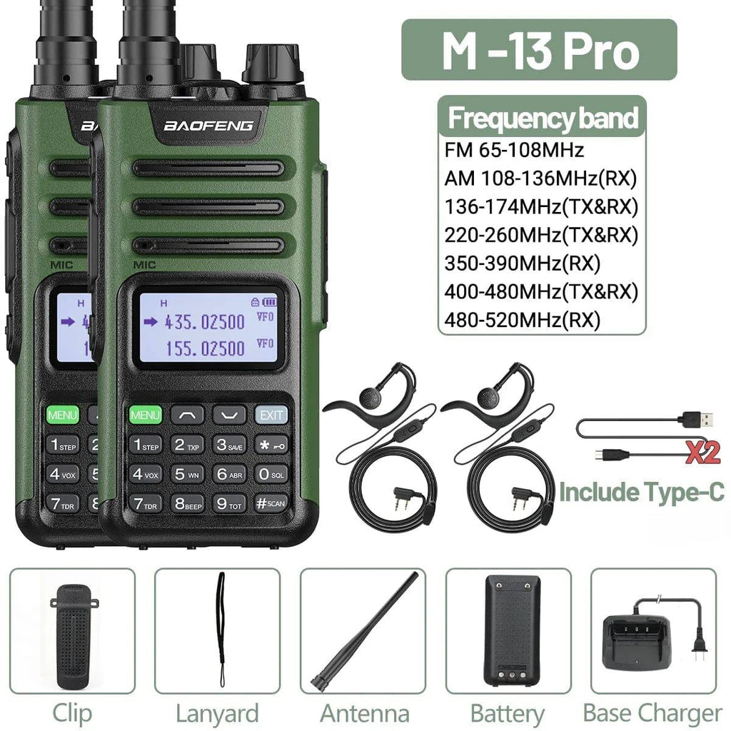 2PCS Baofeng M-13 Pro Air Band Walkie Talkie Wireless Copy Frequency NOAA Type-C AM FM Long Range UV-5R Ham Two Way Radio