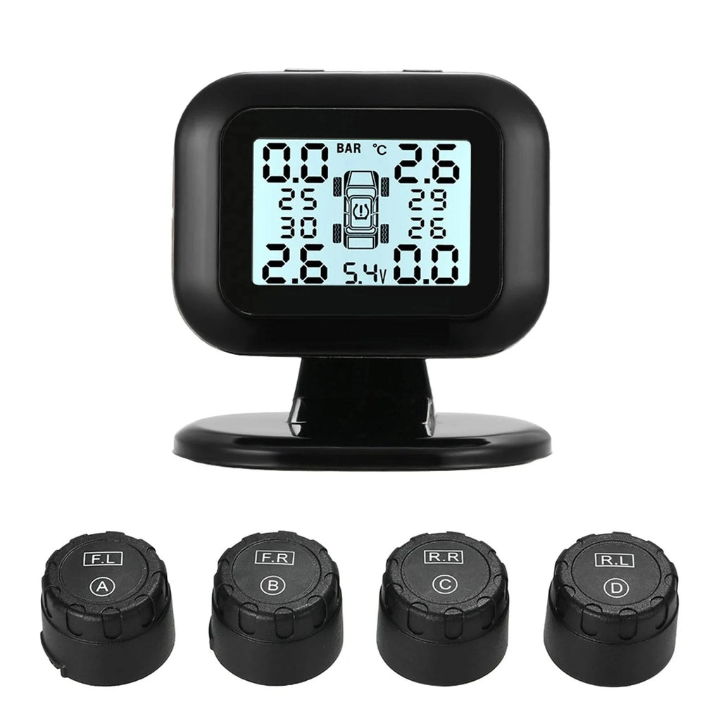 TPMS Tire Pressure Monitoring System Wireless Real-time  LCD Display 4 External Sensors Alarm Function-WAYBIKER
