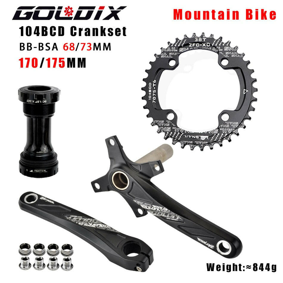GOLDIX Bicycle Crank Chainring 104BCD MTB Bike Crank Aluminum Alloy with Bottom 170mm Crank Black 32T 34T 36T 38T Plate