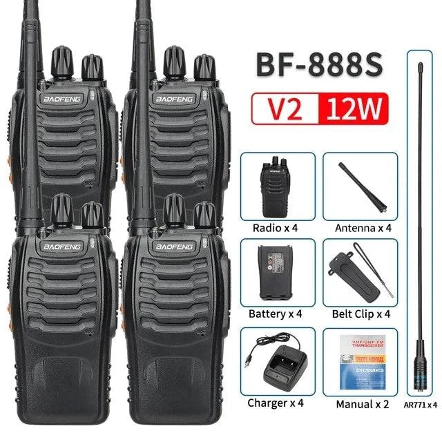 2/4PCS Baofeng BF-888S 12W Walkie Talkie Dual Band Portable Long Range Standby UHF 400-470MHz USB Ham Two Way Radio for Hunting-WAYBIKER