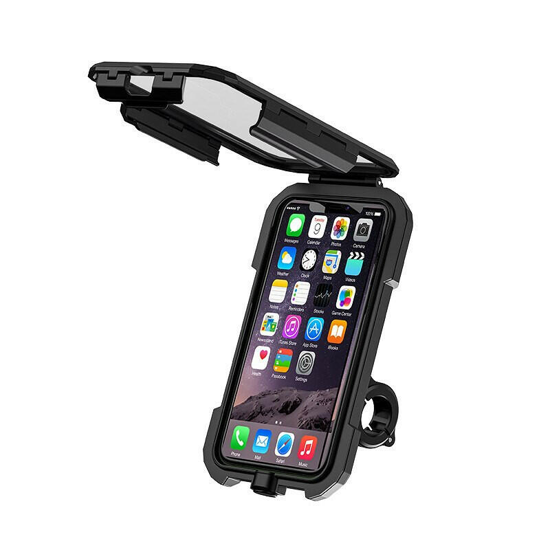 Motorcycle Phone Holder Waterproof Case Bike Phone Mount 1" Ball Handlebar Stem Mobile Holder Double Socket Arms Aluminium Base-WAYBIKER