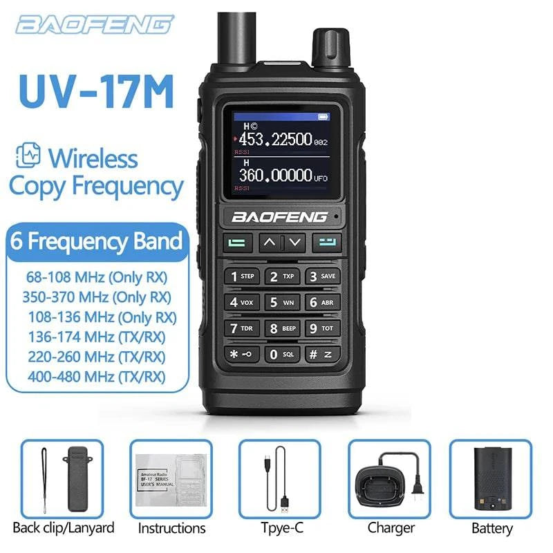 Baofeng UV-17M Air Band Walkie Talkie 999CH NOAA Full Band Type-C Charger Wireless Copy Frequency Long Range UV 5R Two Way Radio-WAYBIKER