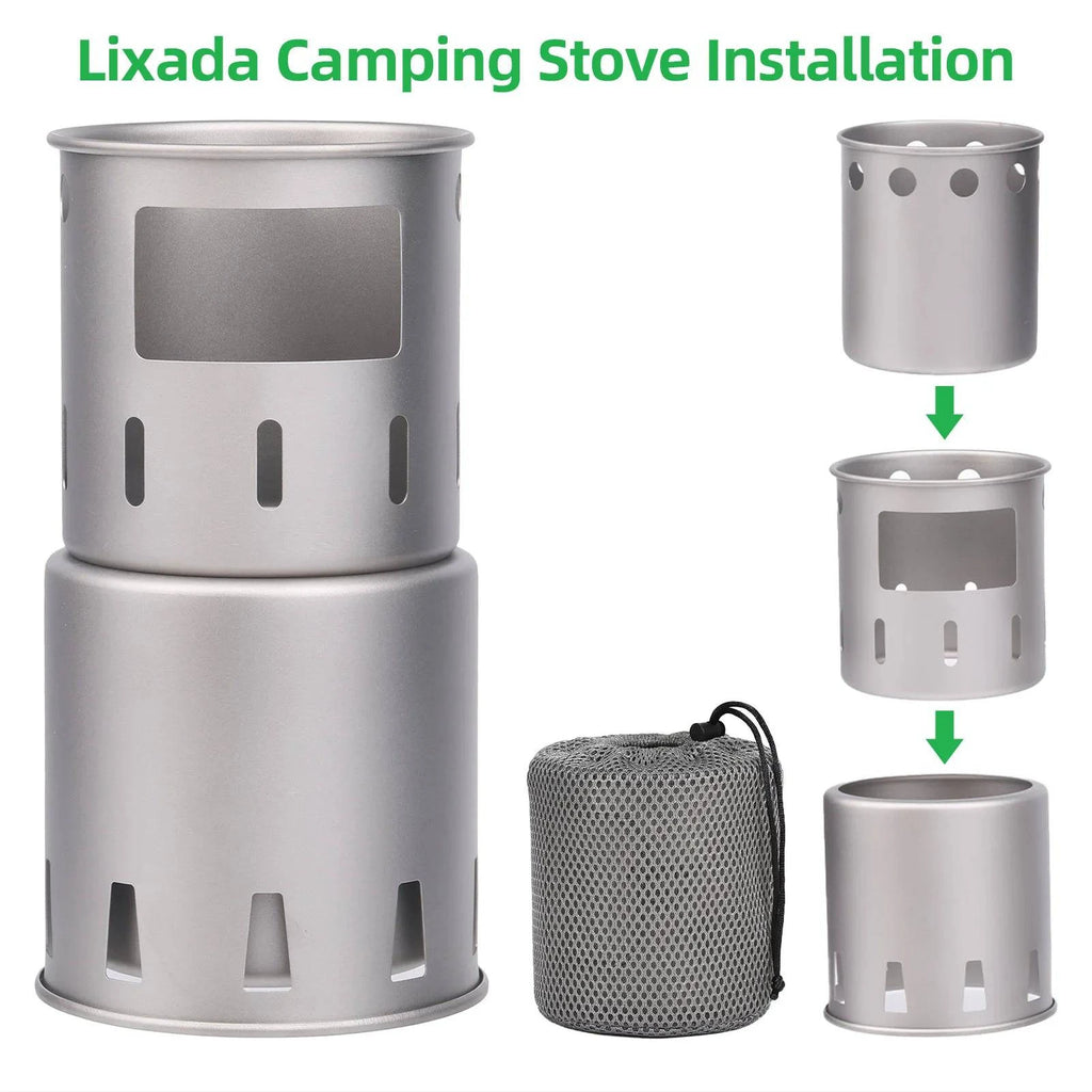Ti Folding Camping Stove Portable Wood Burning Stove  Backpacking Stove for Outdoor Hiking Travel-WAYBIKER
