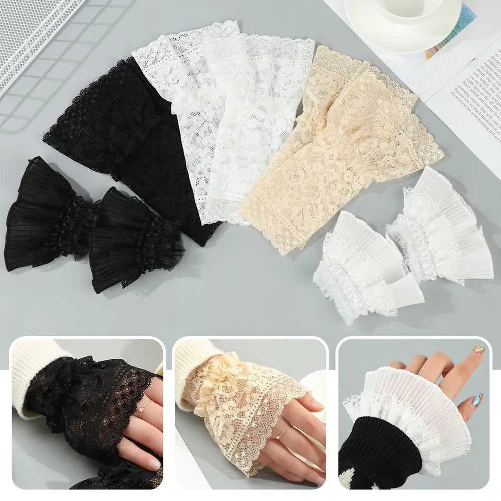 1Pair Sun Protection Gloves Arm Cover Scar Cover Ruffles Elbow Sleeve Detachable Sleeve Cuffs Lace Cuffs Fake Sleeve