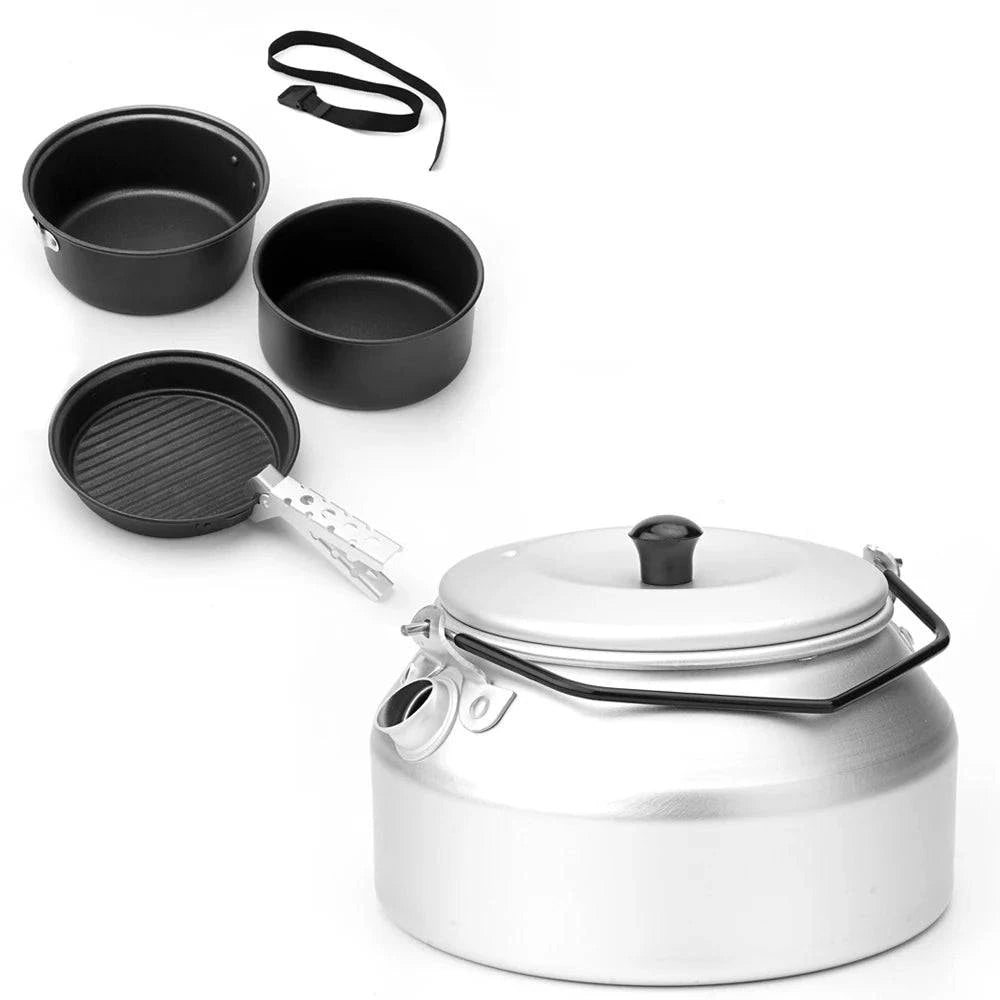 Cooking Pots Pans Kettle Set Lightweight Portable Camping Cookware Mess Kit for Camping Hiking Picnic-WAYBIKER
