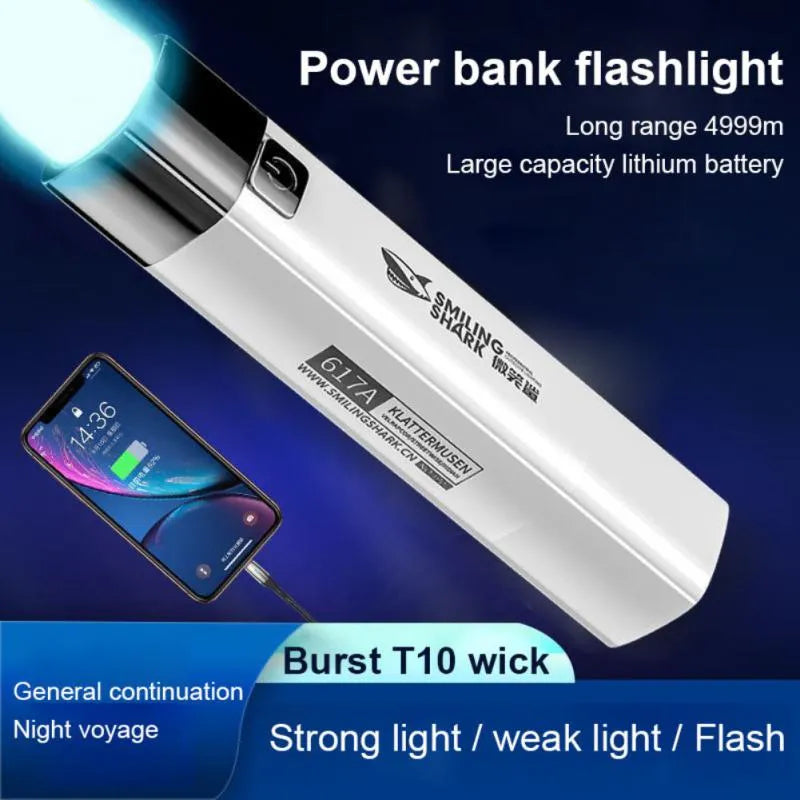 2 IN 1 400LM Mini Torch Power Bank Ultra Bright Tactical LED Flashlight Outdoor Lighting 3 Modes With USB Charging Cable-WAYBIKER