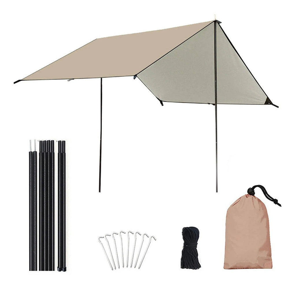 Camping Awning with Poles Waterproof UPF50+ UV Protection Sunshade Outdoor Camping Hiking Backpacking Tarp Rain Fly-WAYBIKER