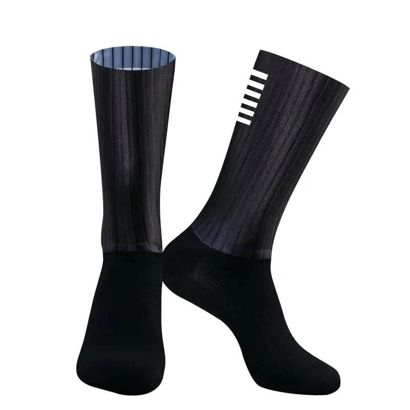 Cycling Knee High Socks Men Anti Slip Silicone Aero Whiteline Bicycle Sport Running Bike Hose-WAYBIKER