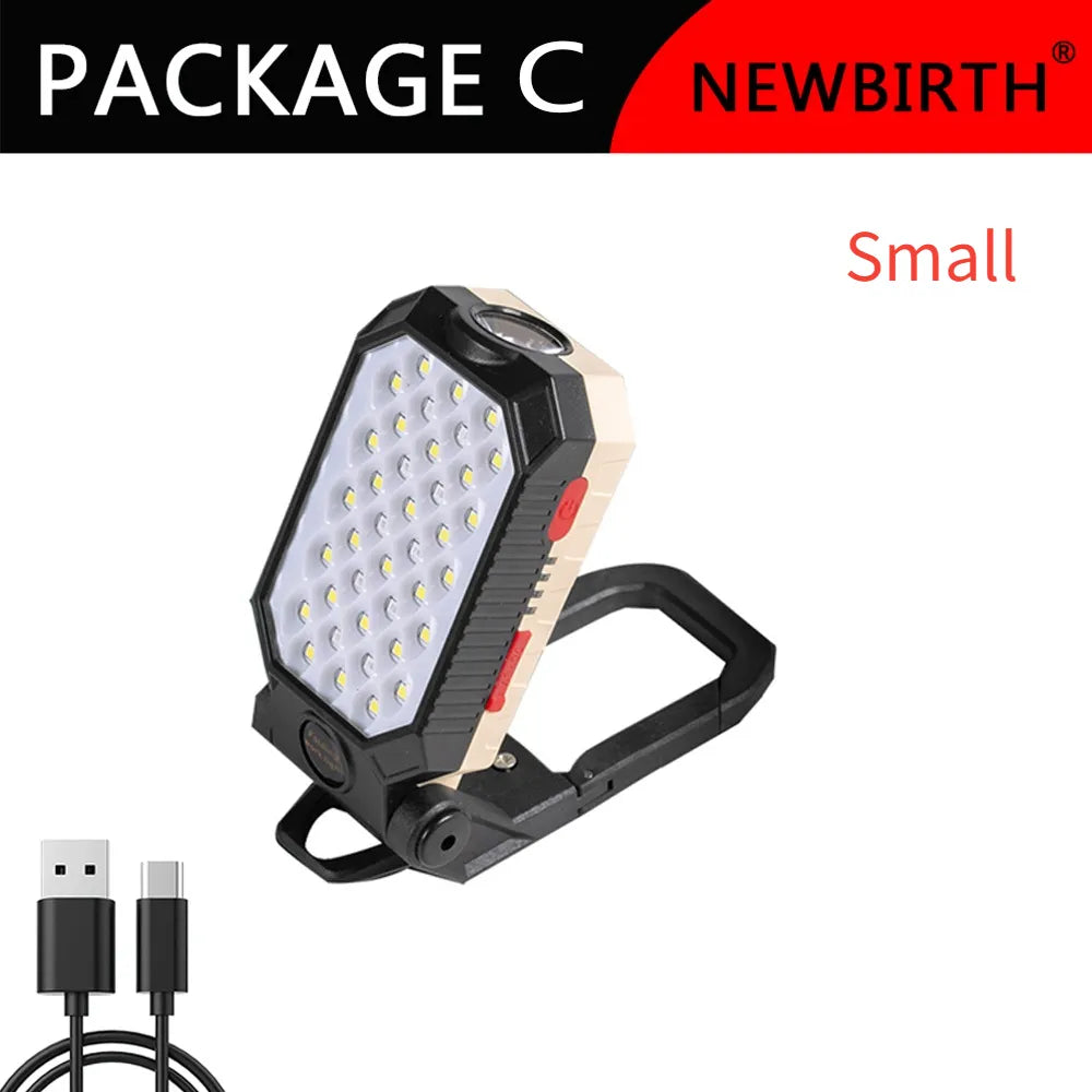 COB Work Light Portable LED Flashlight Adjustable USB Rechargeable Waterproof Camping Lantern Magnet Design With Power Display-WAYBIKER