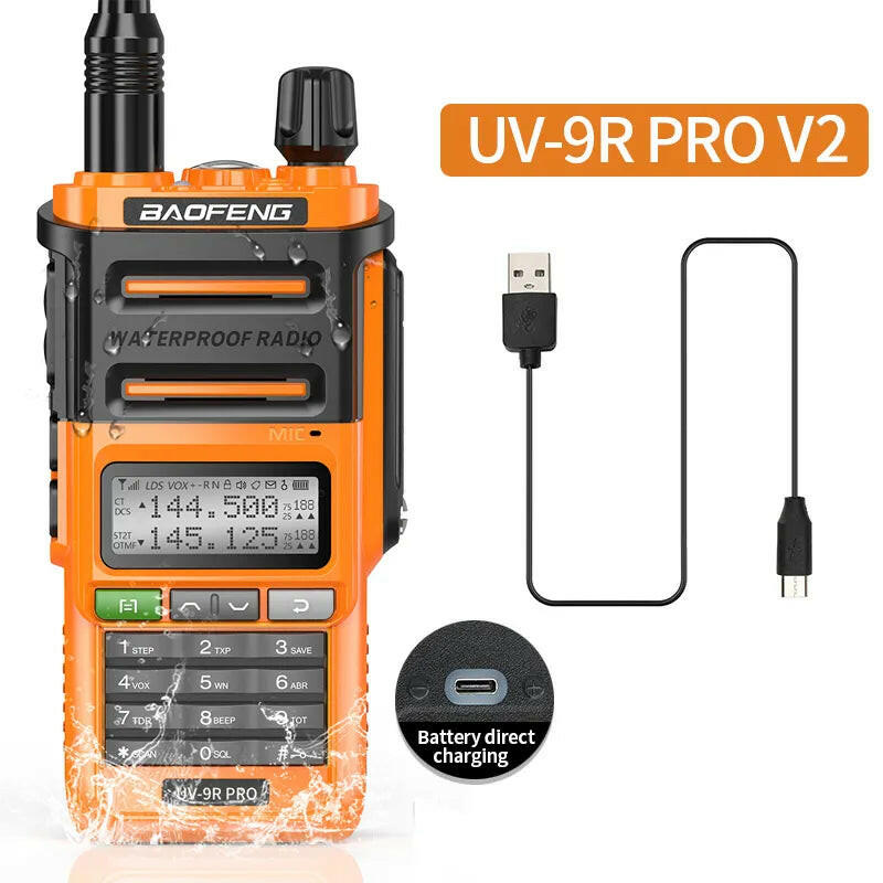 2023 Baofeng UV-9R Pro V1 V2 Waterproof IP68 16KM Walkie Talkie Type-C Charger UHF VHF Long Range UV-5R Upgrade Ham CB Radio-WAYBIKER