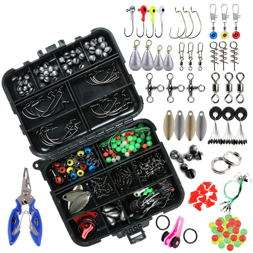 188pcs Fishing Accessories Kit with Tackle Box Pliers Jig Hooks Swivels Snaps Sinker Sliders Beads For Outdoor Fishing-WAYBIKER