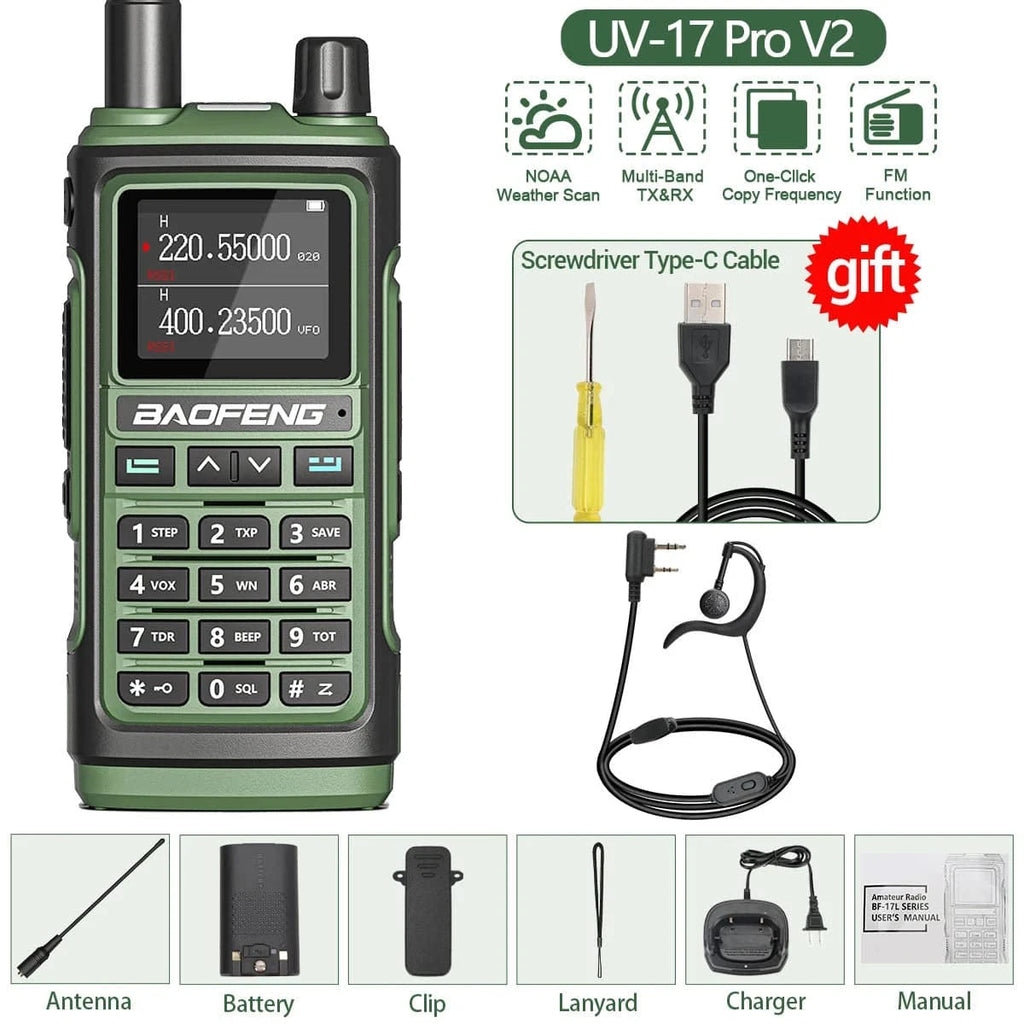 Baofeng UV-17 Pro V2 Tri Band Walkie Talkie Wireless Copy Frequency Waterproof Powerful Long Range UV-5R UV S9 Ham Two Way Radio-WAYBIKER