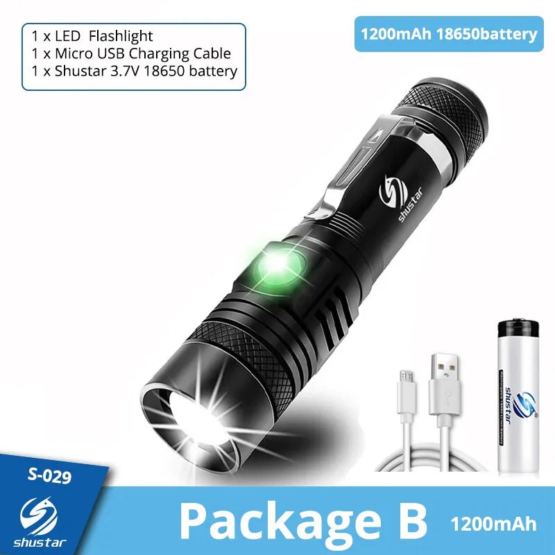 High Power Led Flashlights Zoomable Camping Torch With T6 LED Lamp Beads Waterproof 4 Lighting Modes Multi Function USB Charger-WAYBIKER