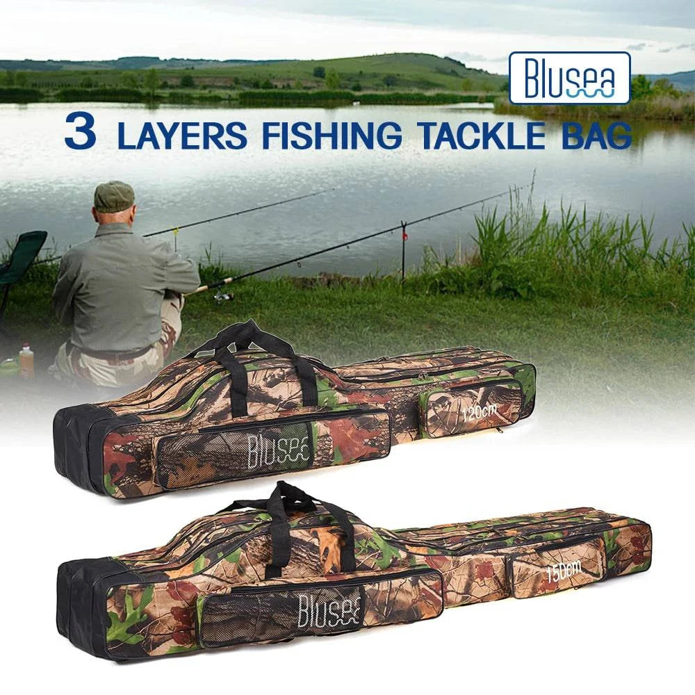 120cm/150cm 3 Layers Fishing Bag Portable Folding Fishing Rod Reel Bag Fishing Tackle Carry Bag Case Travel Storage Bag-WAYBIKER
