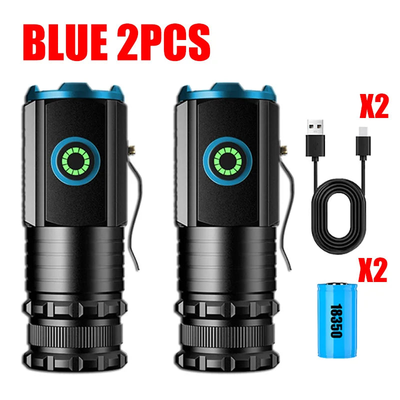 2000LM Powerful LED Flashlight Super Bright Mini EDC Keychain Light USB Rechargeable Torch Camping Lantern with Power Indicator-WAYBIKER
