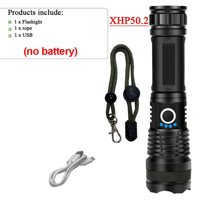 Newest XHP199 LED Powerful Flashlight USB Rechargeable Tactical Flash Light 18650 Hunting Torch Zoomable High Power LED Lantern-WAYBIKER