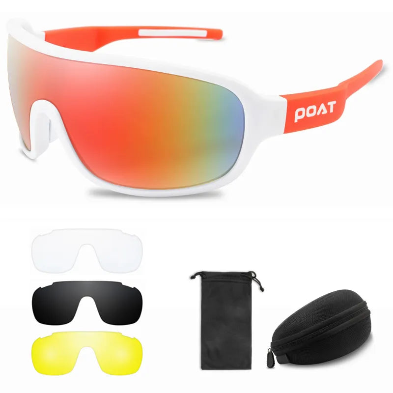 POAT 4 Lens Cycling Glasses UV400 Outdoor Sports Eyewear Fashion Bike Bicycle Sunglasses Mtb Goggles with Case-WAYBIKER
