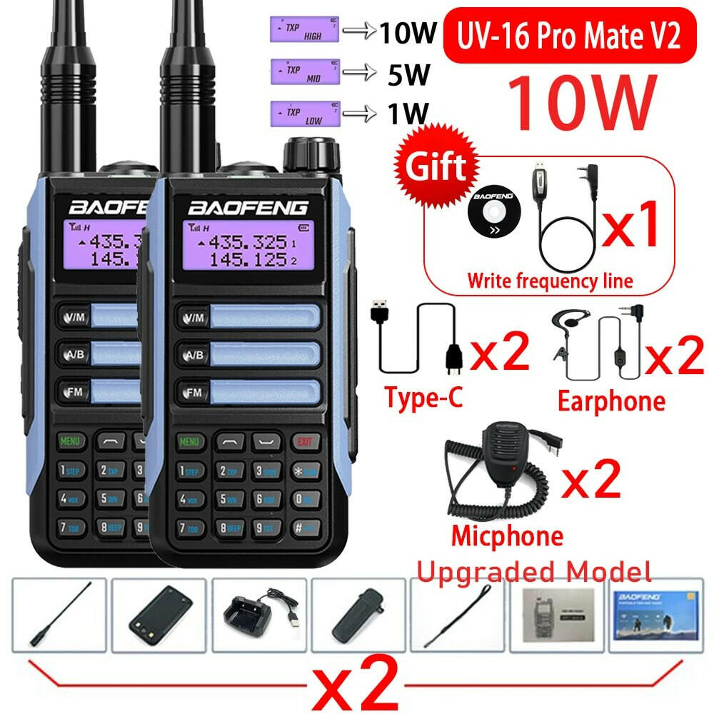 2Pack Baofeng UV16 Pro V2 Walkie Talkie 10W VHF UHF Dual Band Two Way CB Ham Radio UV-16 Portable Radio Transceiver UV5R UV10R-WAYBIKER
