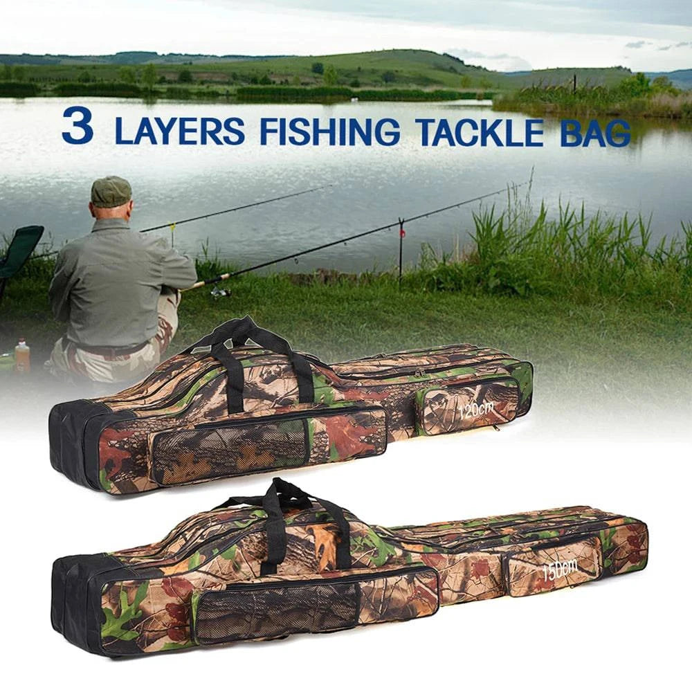 120cm/150cm 3 Layers Fishing Bag Portable Folding Fishing Rod Reel Bag Fishing Tackle Carry Bag Case For Outdoor Fishing-WAYBIKER