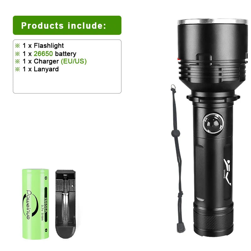 6000 Glare Super XHP120 Powerful Scuba Diving Flashlight High Power Led Dive Torch IPX8 Waterproof Underwater Hunting Lantern-WAYBIKER