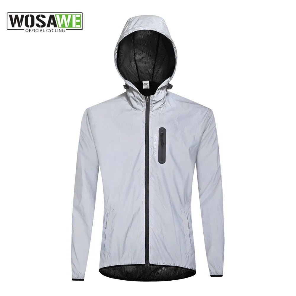 WOSAWE Reflective Jacket with Hoodie and Waterproof Windbreaker for Men Women Cycling Hiking Running Hip Hop Safety Jacket-WAYBIKER