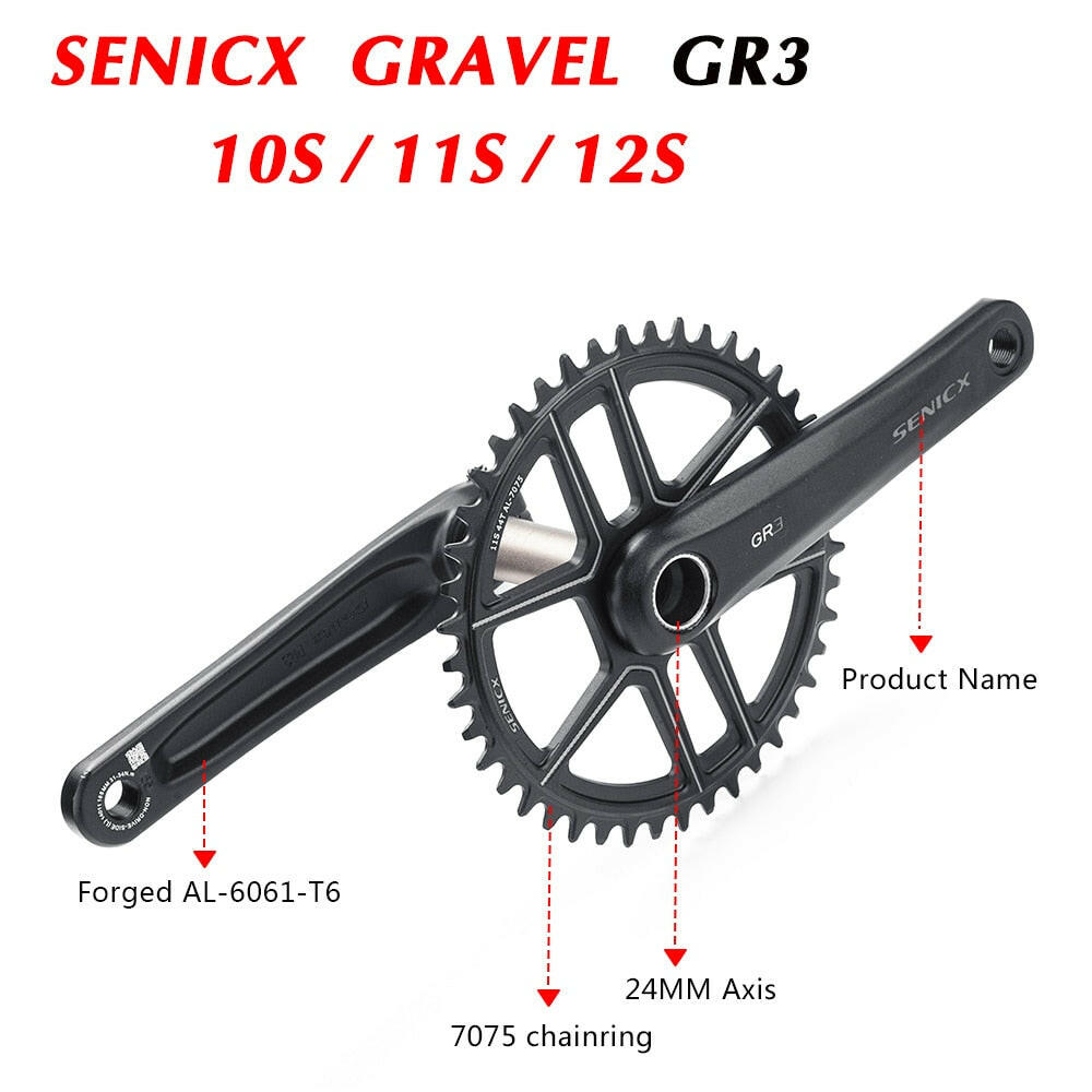 SENICX GR3 Gravel Bike Crankset 40T/42T/44T chainring 165mm 170mm 175mm Crank 10/11S Speed 24MM-WAYBIKER