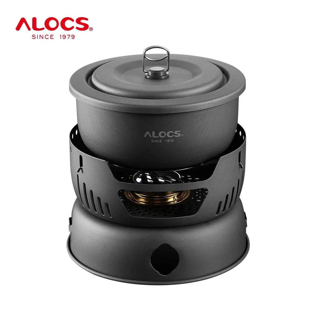 ALOCS CW-C05 Set of 10 Pieces Outdoor Camping Cooking Set Utensil Alcohol Stove Spirit Burner Cooker Pot Frying Pan Windshield-WAYBIKER
