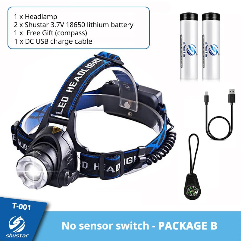 High power LED Headlamp Fishing Headlight 3 Modes Zoomable Waterproof Super bright camping light Powered by 2x18650 batteries-WAYBIKER