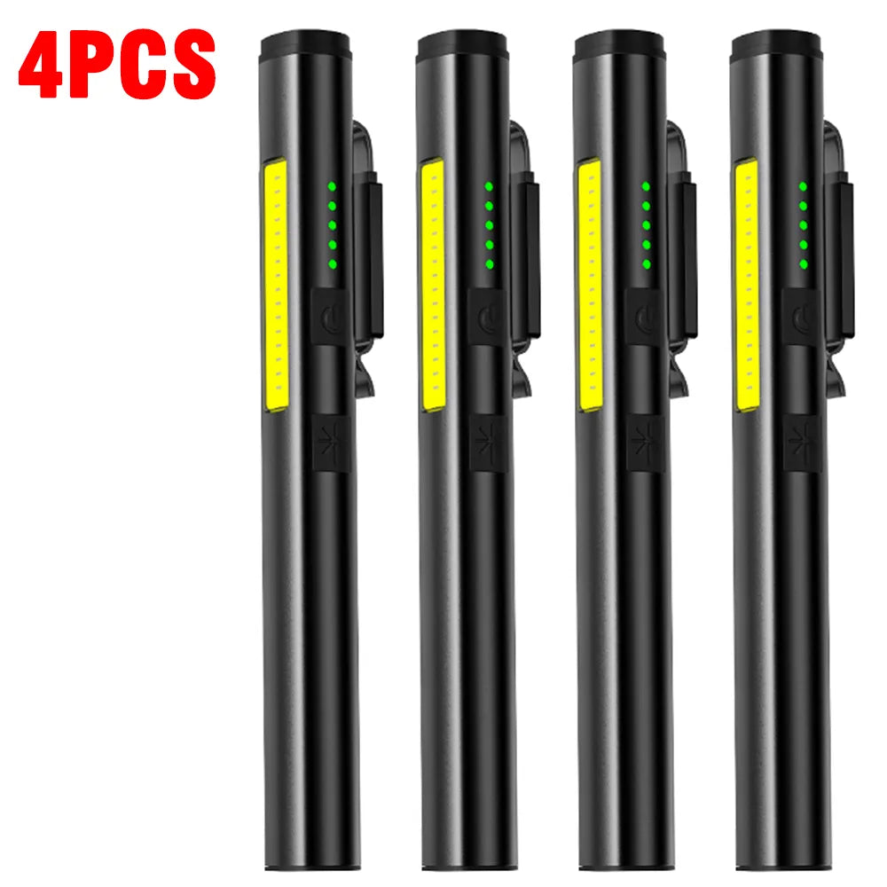 USB Rechargeable UV Flashlight 4 In 1(UV/LED/COB)Multifunctional Mini LED 4 Light Sources Pen Clip Flashlight with Indicator-WAYBIKER