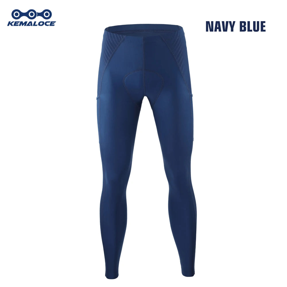 KEMALOCE Cycling Long Pants Men Autumn Blue&Grey Gel Pad Reflective Bike Bib Pants Breathable Bicycle Trousers With Rear Pocket