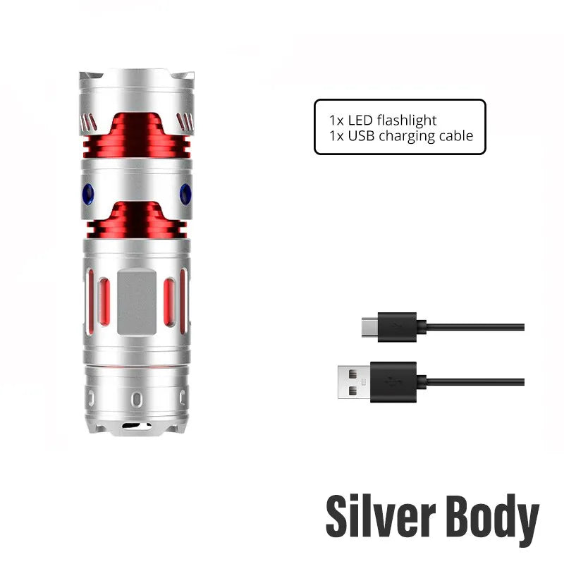 Rechargeable High Power LED Flashlight Camping Torch Equipped with Decompression Rotatable Gyro Suitable for Outdoor,Adventure-WAYBIKER