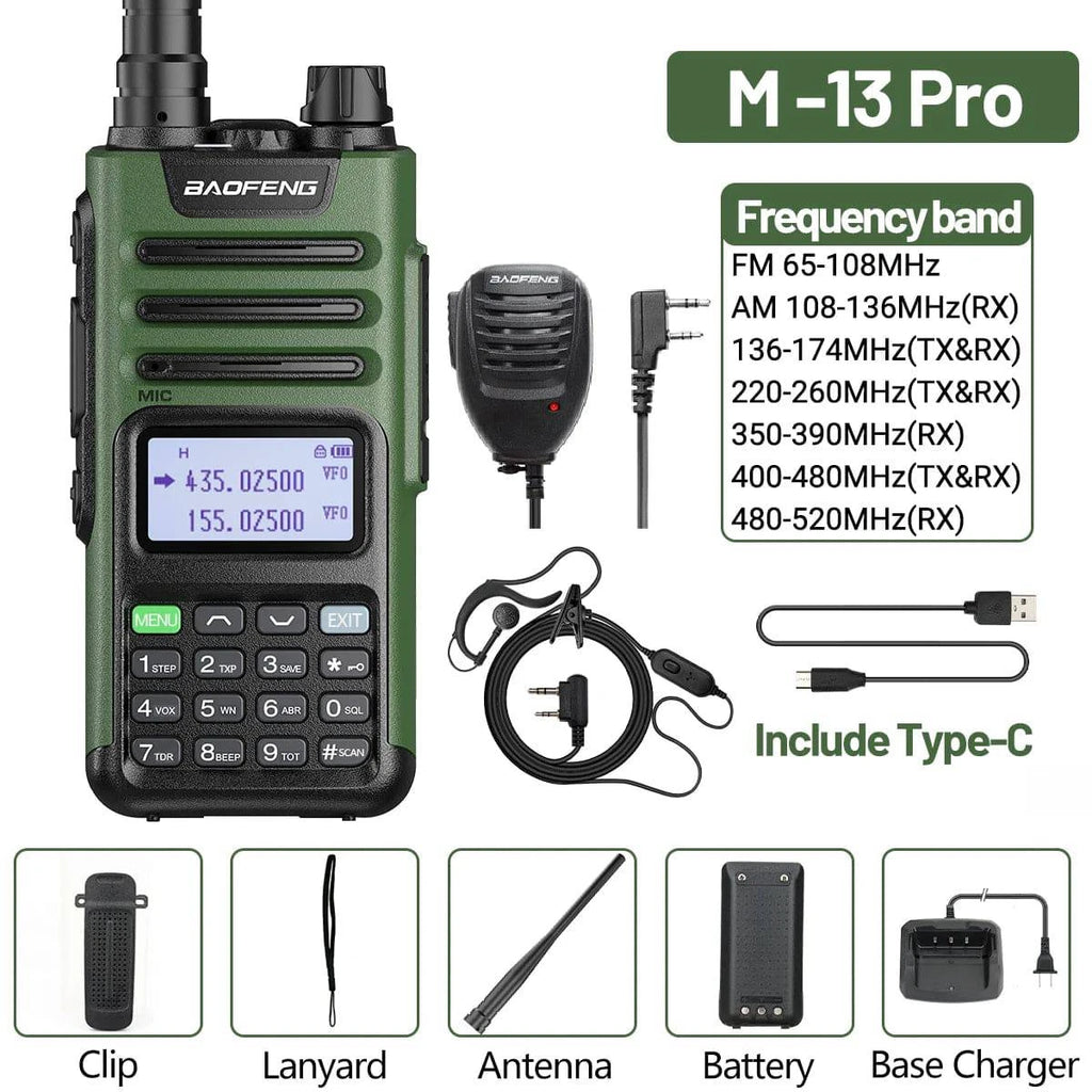 BaoFeng M-13 Pro Air Band Walkie Talkie Wireless Copy Frequency AM Type-C Full Band Long Range High Power UV5R Ham Two Way Radio-WAYBIKER