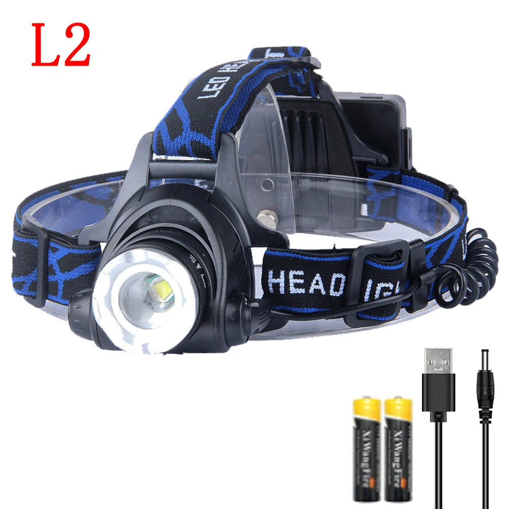Powerful LED Induction Headlamp USB/DC Rechargeable Headlight Aluminium Alloy Outdoor Waterproof Head Lamp High Lumen Head Torch