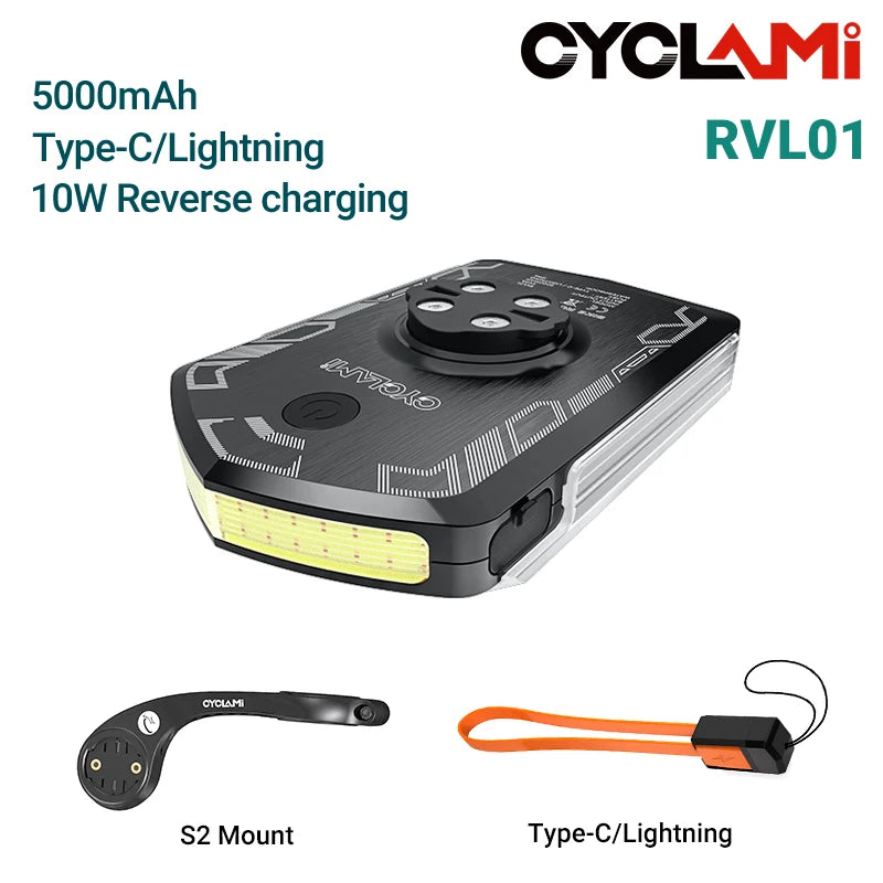 CYCLAMI RVL01 Bicycle Headlight Daytime Front Light 5000mAh Bike Safety Visibility Cycling Light for Garmin XOSS IGS Charging