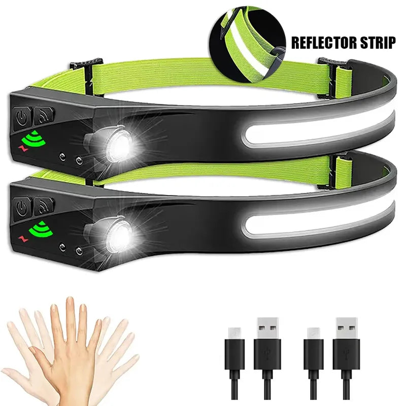 Portable LED COB Sensor Headlamp Built In Battery USB Rechargeable Waterproof Headlight Outdoors Camping Fishing Head Lantern-WAYBIKER
