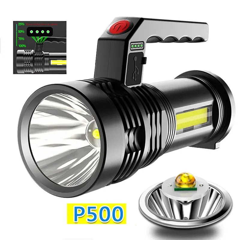 Powerful LED Portable Flashlight COB side lights Built-in Battery USB Rechargeable Household Waterproof Torch Outdoor Camping-WAYBIKER
