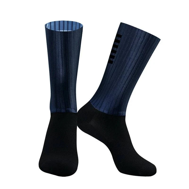 Cycling Knee High Socks Men Anti Slip Silicone Aero Whiteline Bicycle Sport Running Bike Hose-WAYBIKER