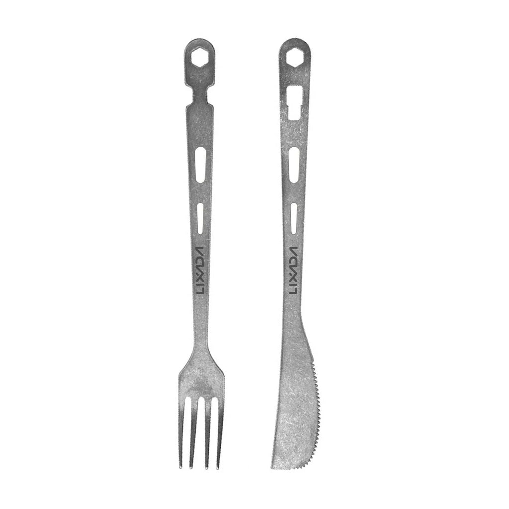 Camping Cutlery Set Pure Ti Multi-function Clip Detachable Combination Knife / Fork Portable Buckle Design for Barbecue Hiking-WAYBIKER
