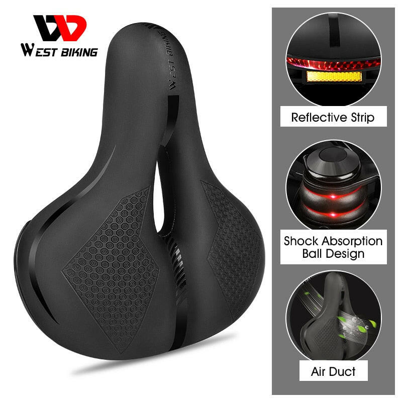WEST BIKING Bicycle Saddle MTB Bike Seat Waterproof Soft Seat Cushion Bike Accessories PVC Steel Hollow Wide Cycling Saddles-WAYBIKER