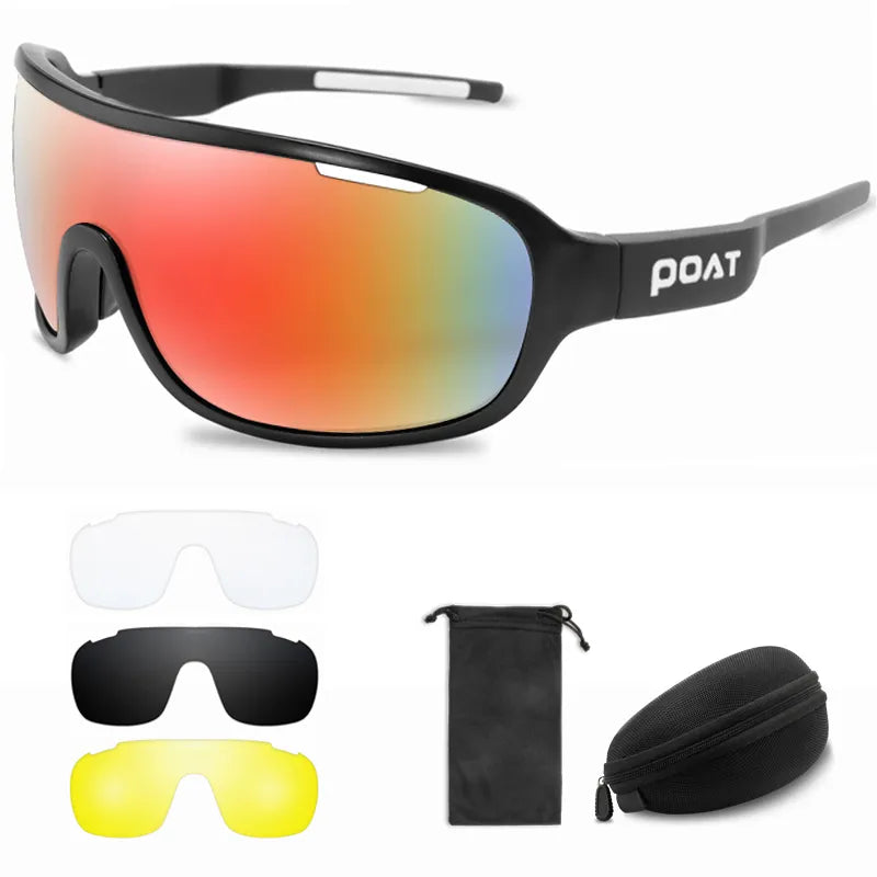 POAT 4 Lens Cycling Glasses UV400 Outdoor Sports Eyewear Fashion Bike Bicycle Sunglasses Mtb Goggles with Case-WAYBIKER