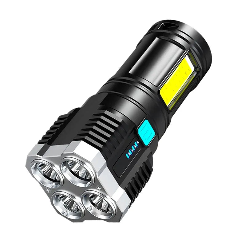 4-core Led Multi-functional Bright Flashlight COB Side Light Outdoor Portable Home USB Rechargeable Flashlight Strong Light-WAYBIKER