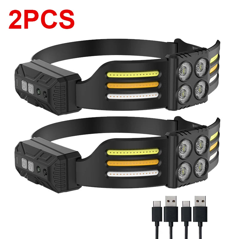 USB Rechargeable LED Sensor Headlamp XPE+COB Headlight Led Head Torch Camping Search Light Head Flashlight for Fishing Lantern-WAYBIKER